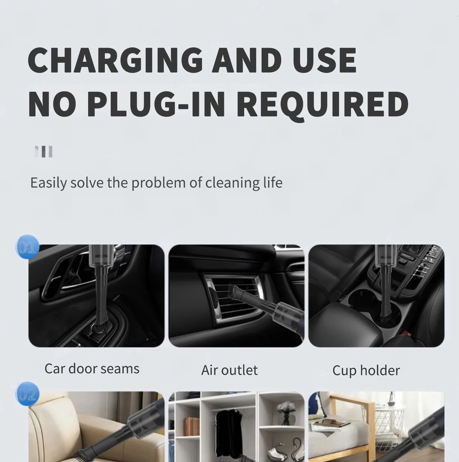 CENRR 98000PA Car Vacuum Cleaner Portable Wireless Cleaner Powerful Strong Suction Handheld Cleaning Machine for Home Appliance