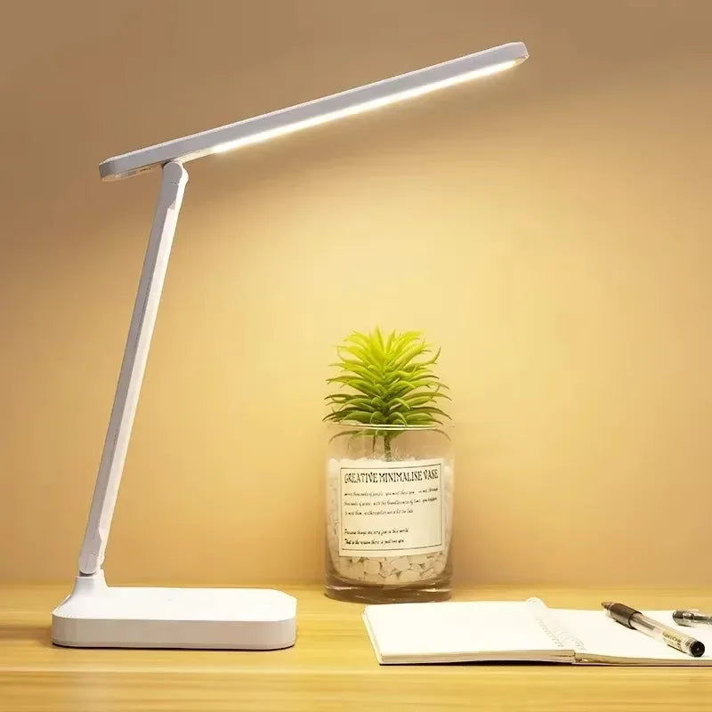 LED Desk Lamp USB Dimmable Touch Foldable Table Lamp with Calendar Temperature Clock Night Light for Study Reading Lamp