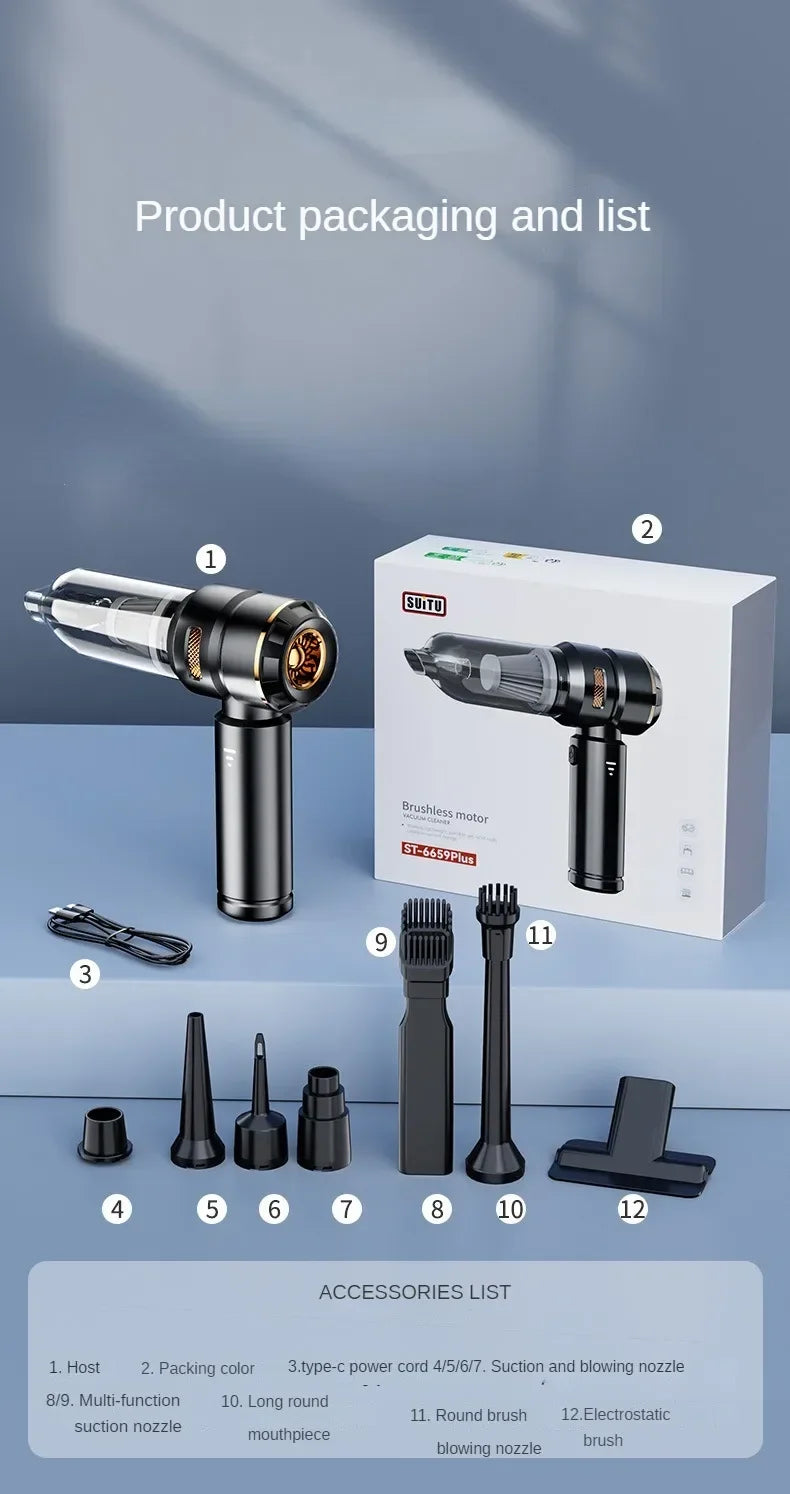 Car Vacuum Cleaner High Power Portable Handheld Wireless Brushless Motor Cleaning Machine Powerful Air Duster for Home Appliance