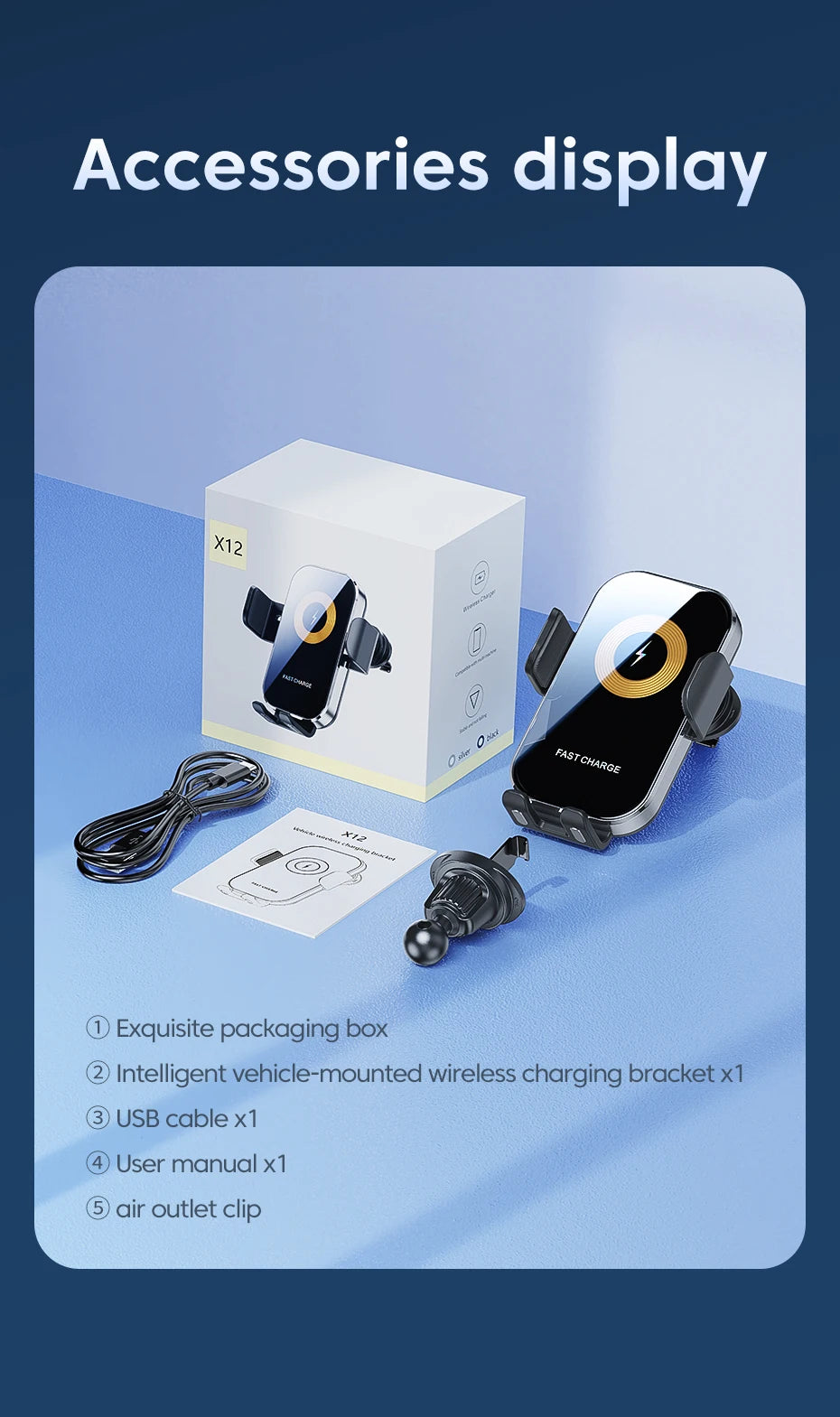 Universal Car Wireless Charger Auto Car Mount Phone Holder Stand 15W Fast Charging For iPhone Xiaomi Samsung Intelligent Sensing