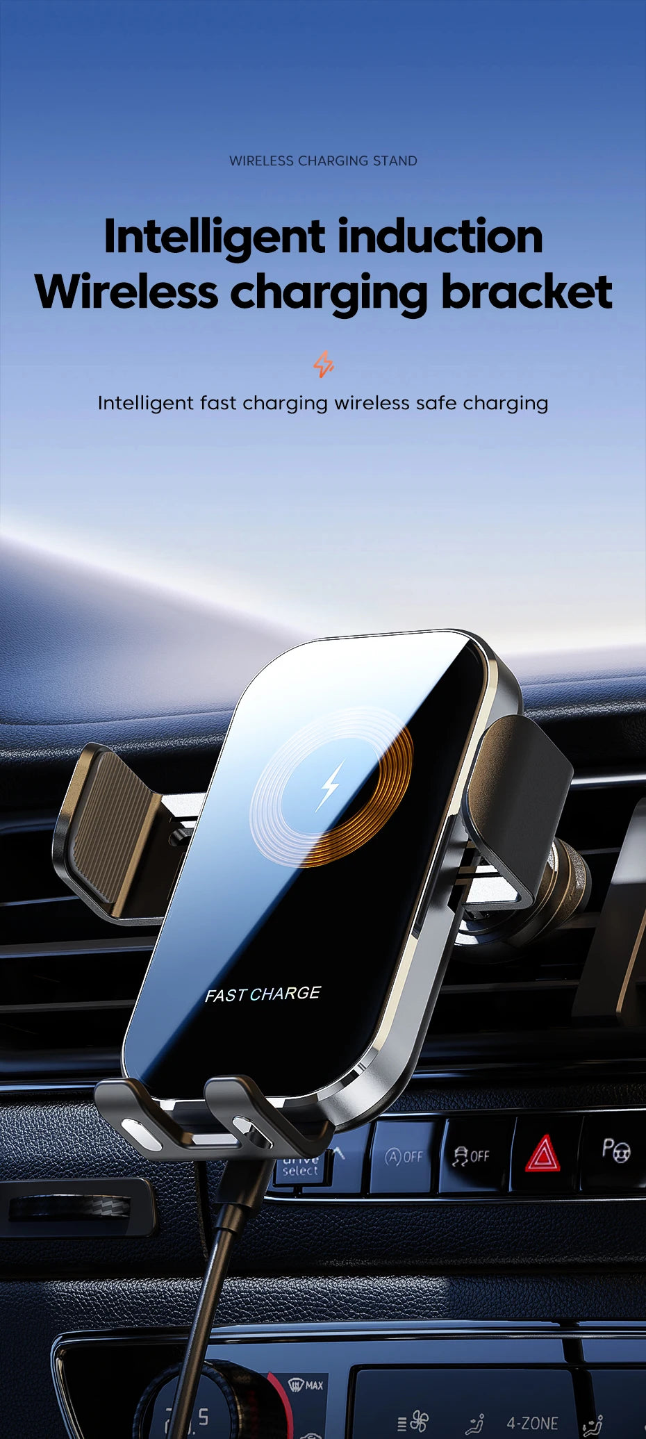 Universal Car Wireless Charger Auto Car Mount Phone Holder Stand 15W Fast Charging For iPhone Xiaomi Samsung Intelligent Sensing