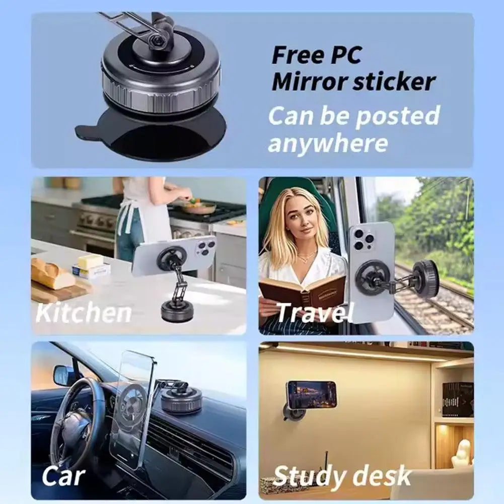 Car Phone Holder With Vacuum Magnetic Suction Cup Foldable Adjustable Arm Phone Stand 360° Rotatable Navigation GPS For Bathroom