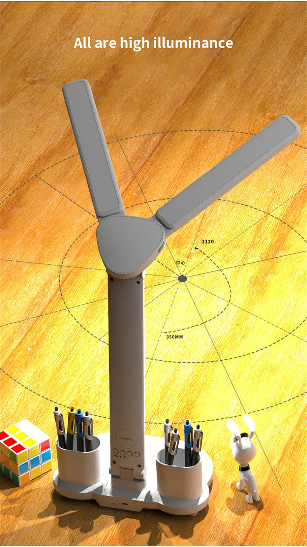 LED Desk Lamp USB Dimmable Touch Foldable Table Lamp with Calendar Temperature Clock Night Light for Study Reading Lamp