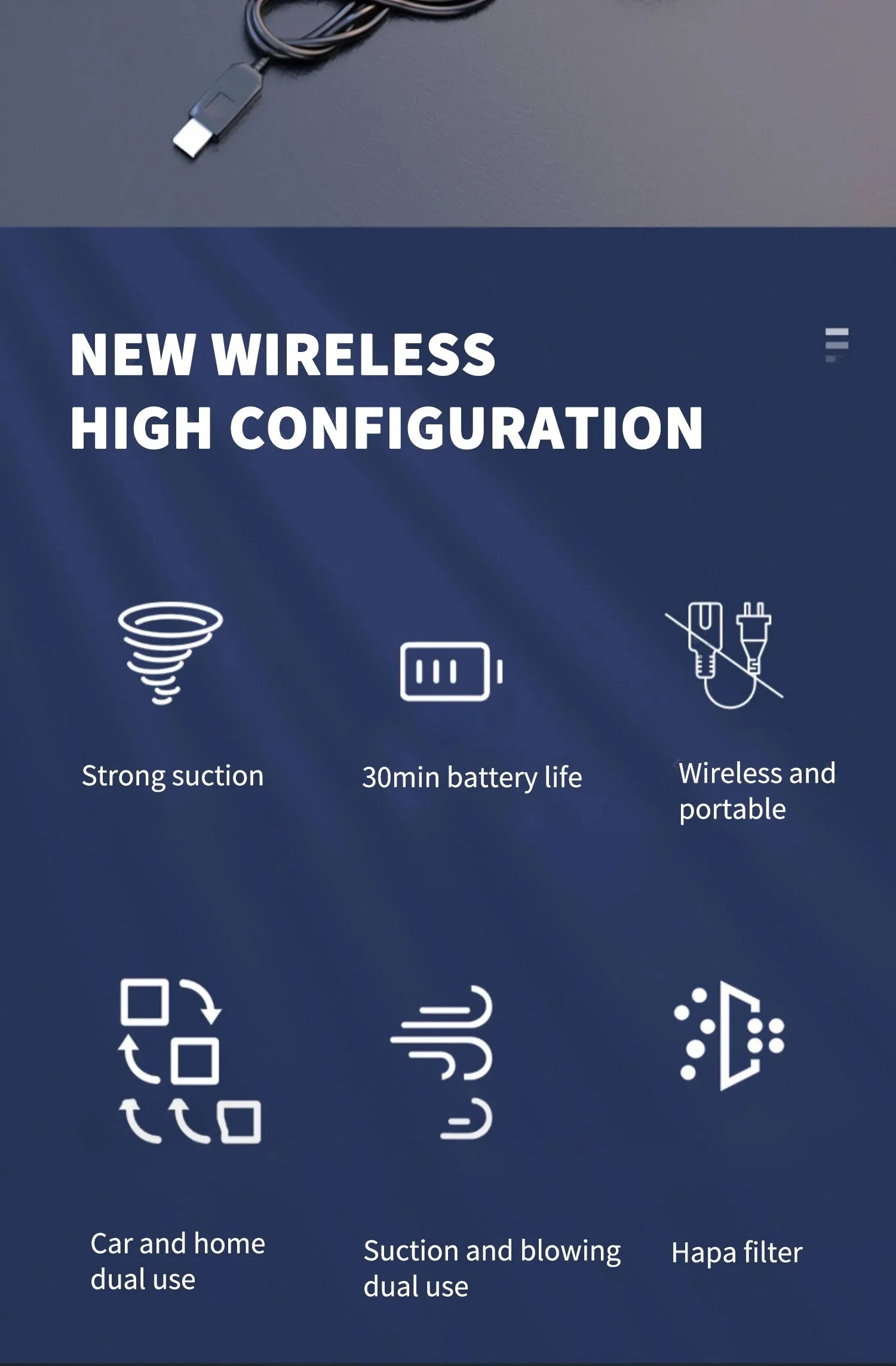 CENRR 98000PA Car Vacuum Cleaner Portable Wireless Cleaner Powerful Strong Suction Handheld Cleaning Machine for Home Appliance